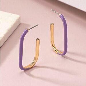Purple & Gold Minimalist Oval Hoop Earrings Dainty Style